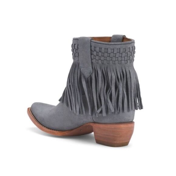 Frye Sacha Short Fringe Bootie suede leather steel Blue 6.5 - Picture 2 of 13
